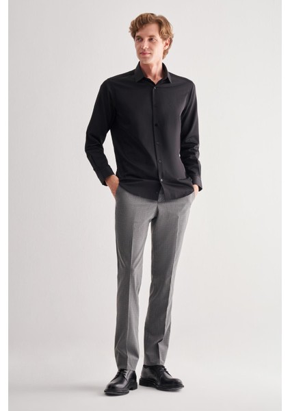 Siyah Sert Yaka Uzun Kol Slim Fit Pamuklu Gömlek 1004255175 fiyatları
