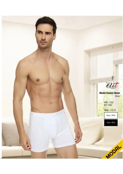 Erkek Modal Elastan Boxer - 6 Adet - Beyaz modelleri
