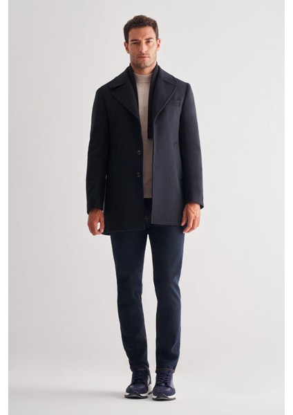 Koyu Lacivert Mono Yaka Classic Comfort Fit Esnek Kaşe Kaban 1008255160 fiyatları