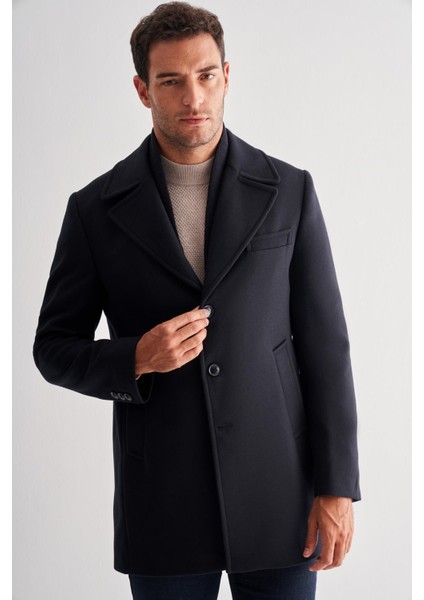 Koyu Lacivert Mono Yaka Classic Comfort Fit Esnek Kaşe Kaban 1008255160 modelleri