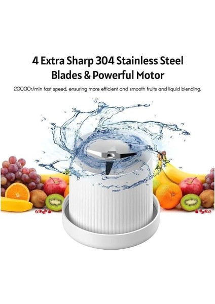 Taşınabilir Mini Blender 420 Ml, USB Şarjlı, Plastik Şişe, Smoothie ve Milkshake Yapımına Uygun