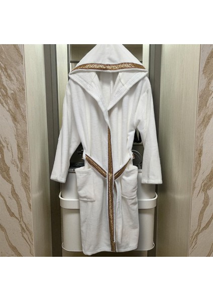 Bornoz Triga Kapüşonlu Özel Tasarım Şeritli Kutulu