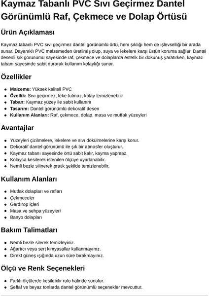 Kaydırmaz Dantel Raf ve Çekmece Dolap Örtüsü fiyatları