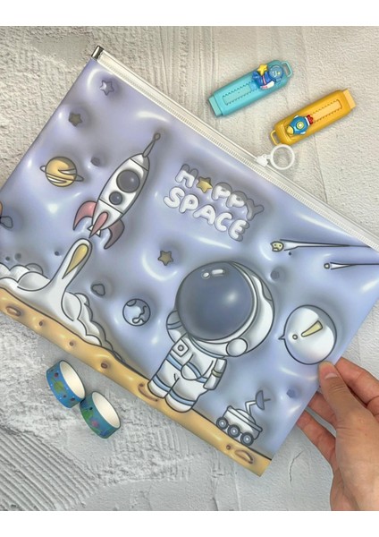 Astronotun Yolculuğu Şeffaf Tek Bölmeli A4 Fermuarlı Dosya Klasörü/belge Dosyası/düzenleyici Klasör