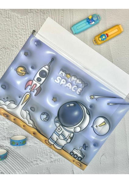 Astronotun Yolculuğu Şeffaf Tek Bölmeli A4 Fermuarlı Dosya Klasörü/belge Dosyası/düzenleyici Klasör fırsatları