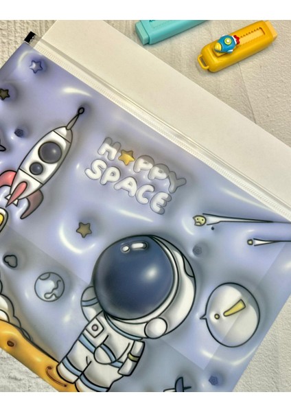 Astronotun Yolculuğu Şeffaf Tek Bölmeli A4 Fermuarlı Dosya Klasörü/belge Dosyası/düzenleyici Klasör indirimleri