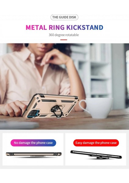 Samsung Galaxy A22 Kılıf Sofya Yüzüklü Silikon Kapak - Gold