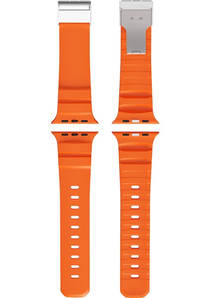 Apple Watch 8 (45MM) Uyumlu Metal Tokalı Silikon KORDON-145 Turuncu fırsatları
