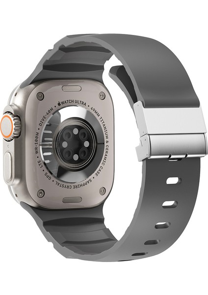 Apple Watch Ultra 2 (49MM) Uyumlu Metal Tokalı Silikon KORDON-145 Gri