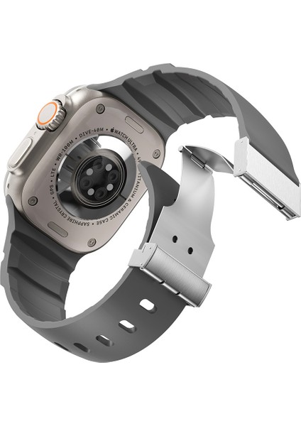 Apple Watch Ultra 2 (49MM) Uyumlu Metal Tokalı Silikon KORDON-145 Gri modelleri