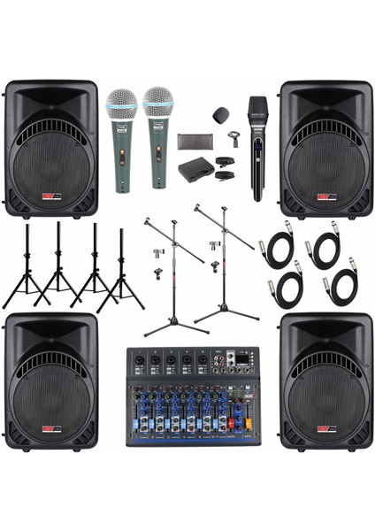 Ample Surface-Paket-4 Aktif Hoparlör ve Mixer Full Ses sistemi seti