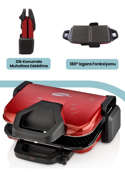 1800W Granit Tost ve Izgara Makinesi, Çıkarılabilir Plakalar, 5 Kademe Isı Kontrolü fiyatları