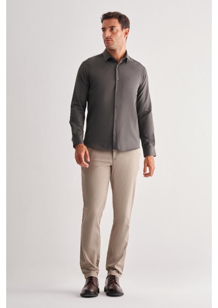 Haki Sert Yaka Uzun Kol Slim Fit Pamuklu Gömlek 1004255175 fiyatları