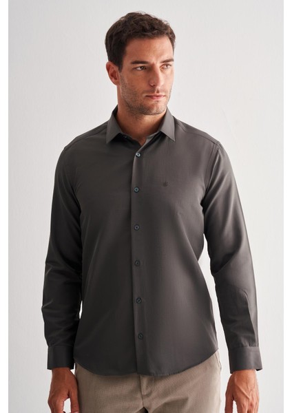 Haki Sert Yaka Uzun Kol Slim Fit Pamuklu Gömlek 1004255175 modelleri