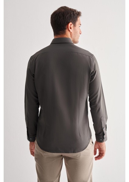 Haki Sert Yaka Uzun Kol Slim Fit Pamuklu Gömlek 1004255175 indirimleri