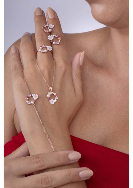 Manolya Çiçeği Inci Taneli Dörtlü Kadın Gümüş Set fiyatları