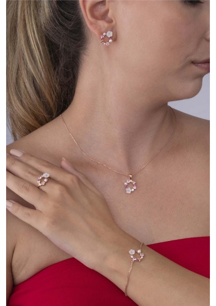 Manolya Çiçeği Inci Taneli Dörtlü Kadın Gümüş Set modelleri