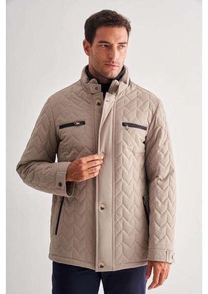 Koyu Bej Dik Yaka Casual Slim Fit Kapitone Esnek Mont 1007255126 modelleri