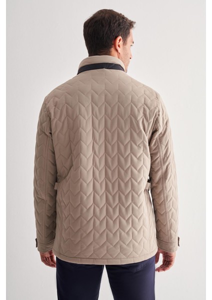 Koyu Bej Dik Yaka Casual Slim Fit Kapitone Esnek Mont 1007255126 fırsatları