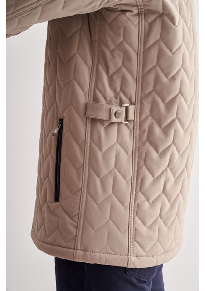 Koyu Bej Dik Yaka Casual Slim Fit Kapitone Esnek Mont 1007255126 indirimleri