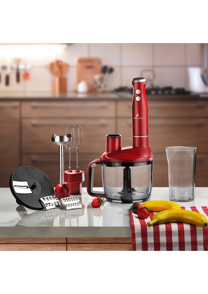 Çok Fonksiyonlu Mutfak Robotu, Şık Kırmızı Renkli, Pratik ve Güçlü Tasarım