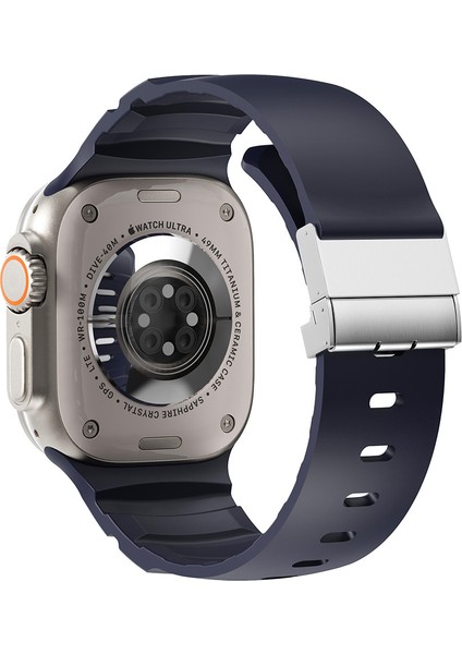 Apple Watch Ultra 2 (49MM) Uyumlu Metal Tokalı Silikon KORDON-145 Mavi