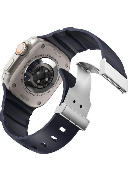 Apple Watch Ultra 2 (49MM) Uyumlu Metal Tokalı Silikon KORDON-145 Mavi modelleri