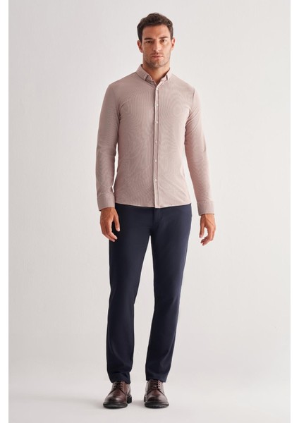 Koyu Kahverengi Smart Düğmeli Yaka Uzun Kol Cepsiz Slim Fit Casual Gömlek 1004255165 fiyatları