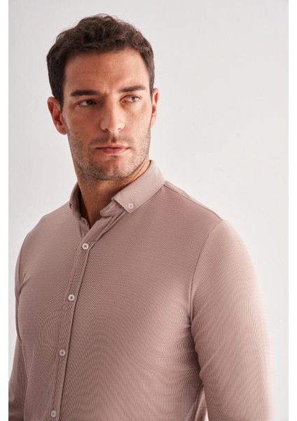 Koyu Kahverengi Smart Düğmeli Yaka Uzun Kol Cepsiz Slim Fit Casual Gömlek 1004255165 fırsatları