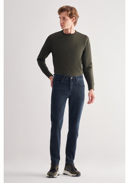 Koyu Lacivert Gabardin 5 Cep Düz Paça Casual Slim Fit Denim Pantolon 1023255153 fiyatları