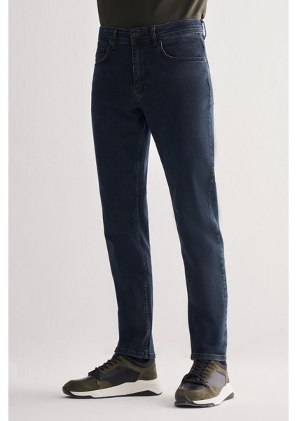 Koyu Lacivert Gabardin 5 Cep Düz Paça Casual Slim Fit Denim Pantolon 1023255153 modelleri