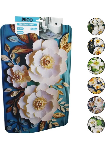 Dikdörtgen - Desenli 38X85CM Su Emici - Sihirli Banyo Paspası Elastik (5263)