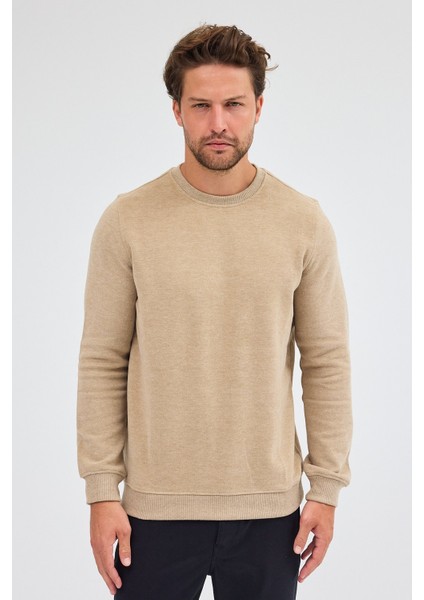 Koyu Bej Uzun Kol Bisiklet Yaka Düz Pamuklu Comfort Fit Sweatshirt 1013255150 modelleri