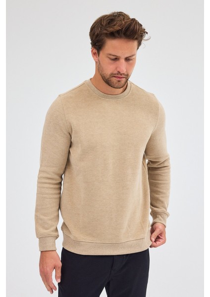 Koyu Bej Uzun Kol Bisiklet Yaka Düz Pamuklu Comfort Fit Sweatshirt 1013255150 fırsatları