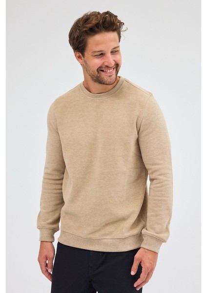 Koyu Bej Uzun Kol Bisiklet Yaka Düz Pamuklu Comfort Fit Sweatshirt 1013255150 indirimleri