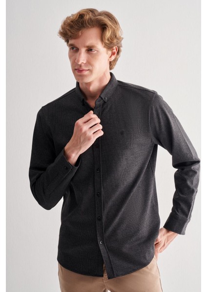 Siyah Smart Düğmeli Yaka Uzun Kol Cepsiz Slim Fit Casual Gömlek 1004255170 modelleri