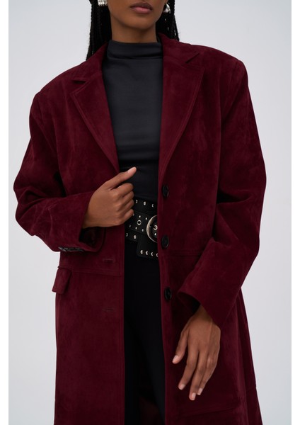 Selva Masculine Uzun Bordo Trençkot