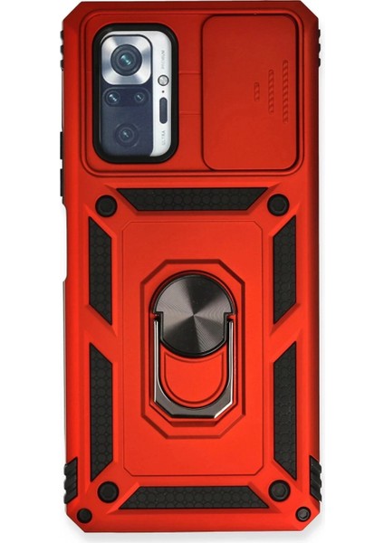 Xiaomi Redmi Note 10 Pro Kılıf Pars Lens Yüzüklü Silikon - Kırmızı