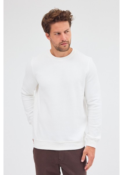 Krem Uzun Kol Bisiklet Yaka Düz Pamuklu Comfort Fit Sweatshirt 1013255150 fırsatları