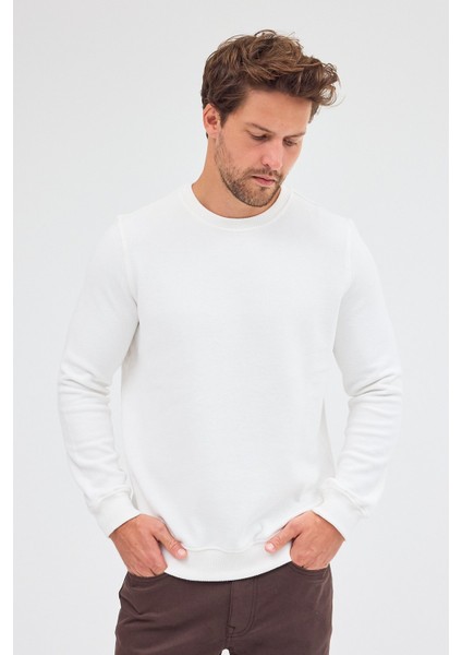 Krem Uzun Kol Bisiklet Yaka Düz Pamuklu Comfort Fit Sweatshirt 1013255150 indirimleri