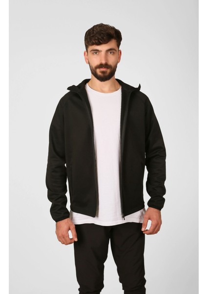 Şardonlu Dalgıç Fermuarlı Dik Yaka Kapüşonlu Sweatshirt/ceket