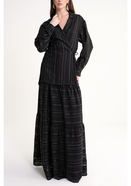 Siyah Beli Lastikli Büzgülü Uzun Etek 81319