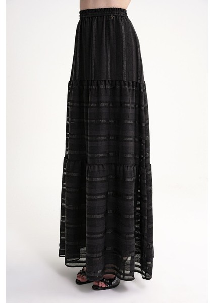 Siyah Beli Lastikli Büzgülü Uzun Etek 81319 modelleri