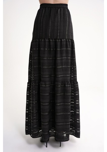Siyah Beli Lastikli Büzgülü Uzun Etek 81319 fırsatları