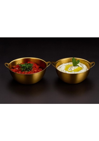 2'li Gold Paslanmaz Çelik Kulplu Mini Kase – Sos Sunum Servis Kabı 15 cm (VD813)