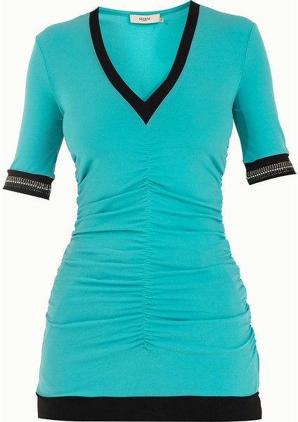 Mint V Yaka Örme Bluz 18786