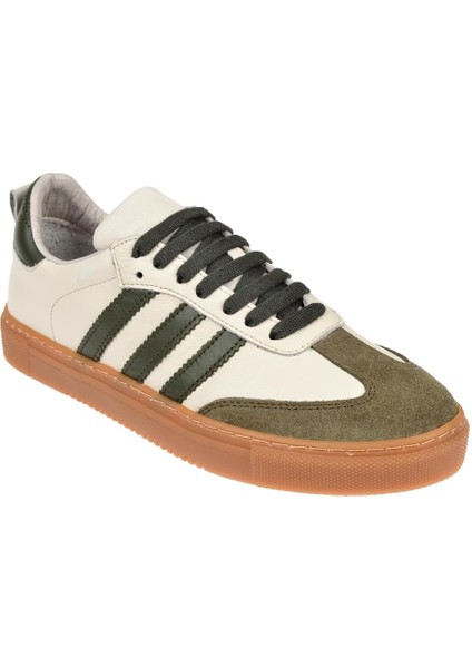 Hakiki Deri Kadın Spor Ayakkabı Sneaker MAK-3020 Bej Haki