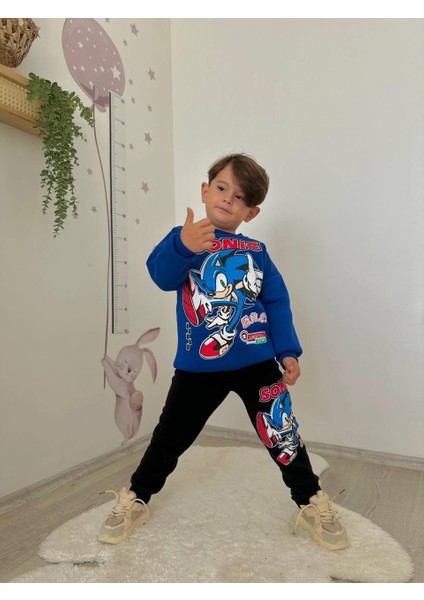 Erkek Çocuk Sonic Modelli 3iplik Şardonlu Eşofman Takımı