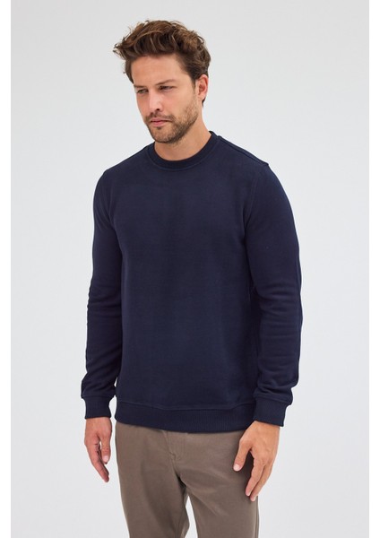 Lacivert Uzun Kol Bisiklet Yaka Düz Pamuklu Comfort Fit Sweatshirt 1013255150 modelleri