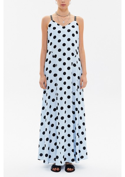 Mavi Kristal Taşlı Kolsuz Uzun Elbise 92849